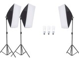 Cumpara ieftin Kit de 3 softboxuri, 3 trepiezi reglabili 200 cm, 3 becuri 45W