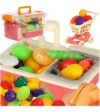 Set chiuveta si plita de jucarie cu accesorii legume si fructe de taiat asortate in cutie de depozitare, Oem