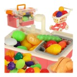 Set chiuveta si plita de jucarie cu accesorii legume si fructe de taiat asortate in cutie de depozitare