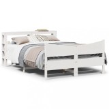VidaXL Cadru de pat cu tăblie, alb, 140x190 cm, lemn masiv de pin