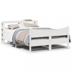 vidaXL Cadru de pat cu tăblie, alb, 140x190 cm, lemn masiv de pin 3306316
