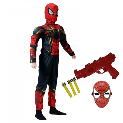 Set costum Iron Spiderman cu muschi si pistol pentru baieti foto