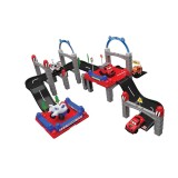 Set pista curse din caramizi pentru copii, 5 vehicule, 80 piese, Multicolor, ATU-084072, Oem