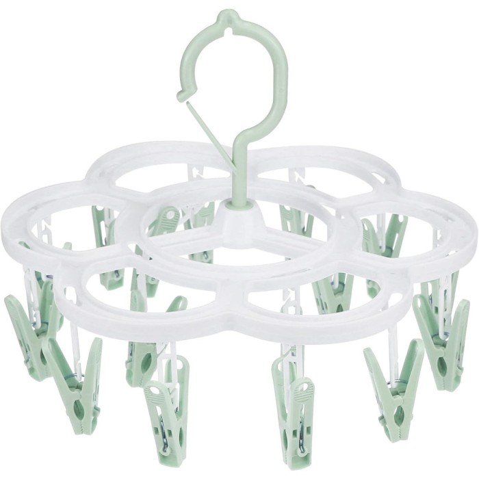 Uscator de rufe suspendat flippy, cu 16 carlige, rotire 360 grade, mateiral plastic, usor de depozitat, multifunctional, 26 x 21 cm, verde
