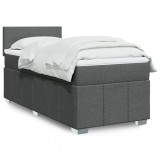 VidaXL Pat box spring cu saltea, gri &icirc;nchis, 90x200 cm, textil