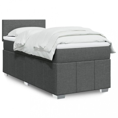 vidaXL Pat box spring cu saltea, gri &amp;icirc;nchis, 100x200 cm, textil 3286973 foto