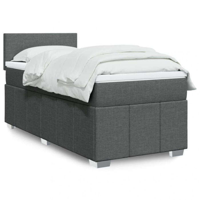 vidaXL Pat box spring cu saltea, gri &icirc;nchis, 100x200 cm, textil 3286973