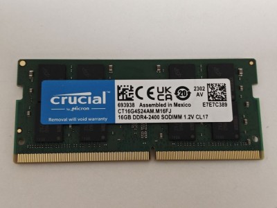 Memorie ram Laptop Crucial 16GB, DDR4, 2Rx8, DDR4-2400, 2400Mhz, CT16G4SFD824A, PC4-19200, 1.2V, CL17, Non-ECC, sodimm, 260 pini foto