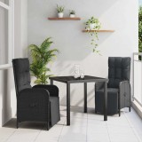 VidaXL Set de masă pentru grădină cu pernă 3 pcs Negru Rattan poli