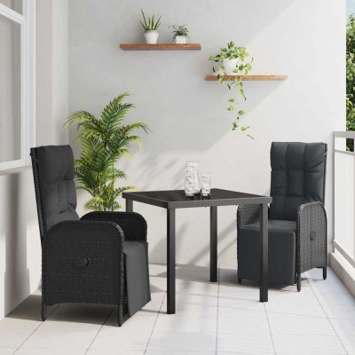 vidaXL Set de masă pentru grădină cu pernă 3 pcs Negru Rattan poli 3380120 foto