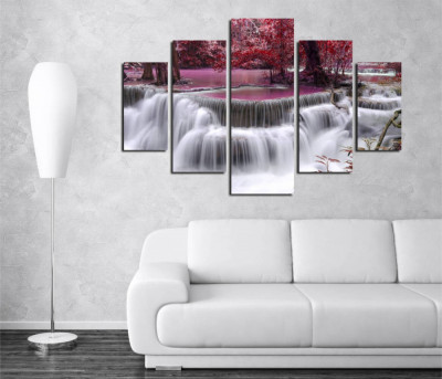 Tablou MDF ( 5 buc ) Lacul Roz, Multicolor, 60 x 110 cm foto