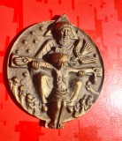 H70-Placheta vintage Sfanta Treime stil Art Deco bronz masiv, basorelief stare buna- Binecuvantare in inimile tuturor oamenilor a celor 3 Persoane.