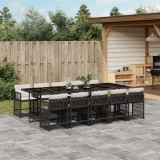 Cumpara ieftin Set mobilier de exterior cu perne, 11 piese, negru, poliratan