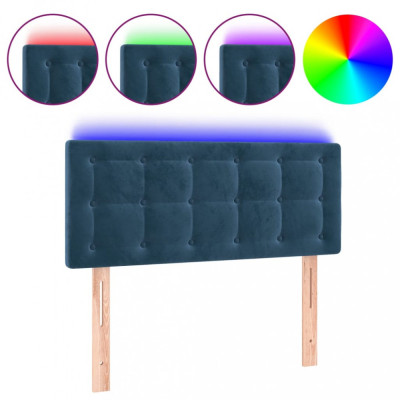 Tăblie de pat cu LED, albastru &amp;icirc;nchis, 100x5x78/88 cm, catifea foto