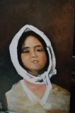 Tablou portret fata cu basma alba semnat Cimpoesu dupa Grigorescu.