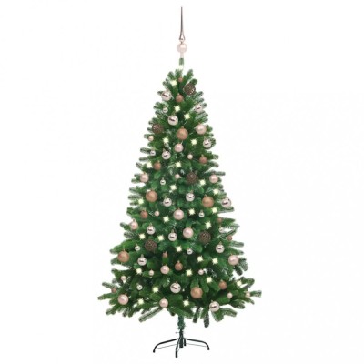 vidaXL Brad Crăciun pre-iluminat cu set globuri, verde, 150 cm 3077640 foto