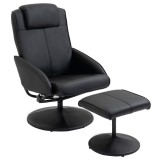HOMCOM Fotoliu reclinabil de relaxare cu otoman pentru picioare si tapiterie din piele artificiala, 71x78x101cm, negru | Aosom Romania