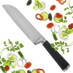 Cutit japonez de bucatarie model Santoku, Koken, otel inoxidabil, maner soft-touch, versatil in utilizare, 20 cm