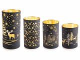 Cumpara ieftin Set 4 candele Craciun sticla neagra aurie cu led 20,5 H, 16,5 H , 14,5 H, 12,5 H