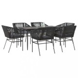 Gossi set de sufragerie de gradina 7 piese neagra sticla polirattan