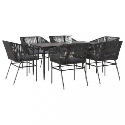 Gossi set de sufragerie de gradina 7 piese neagra sticla polirattan foto