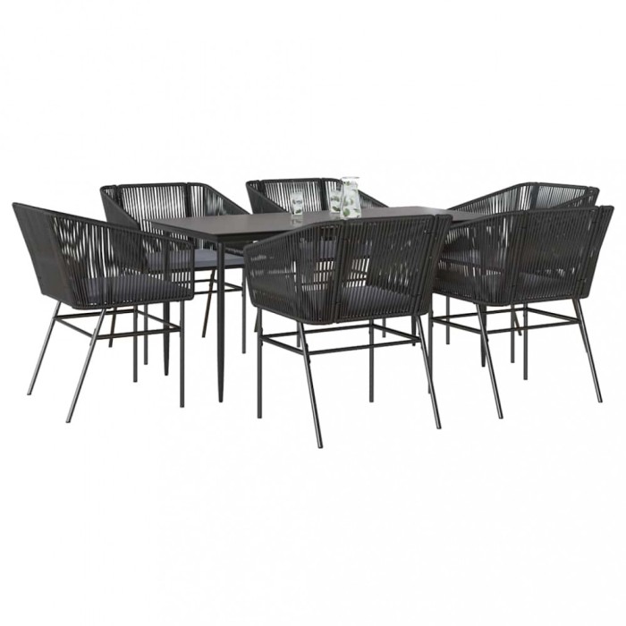 Gossi set de sufragerie de gradina 7 piese neagra sticla polirattan