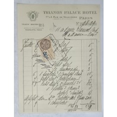 10.CHITANTA ELIBERATA FAMILIILOR DOCTORULUI CONSTANTIN DANIEL SI ANTON CARP , DE HOTELUL &#039; TRIANON PALACE &#039; DIN PARIS , 1932
