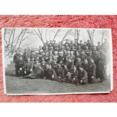 Fotografie tip carte postala, detasament de militari, perioda interbelica