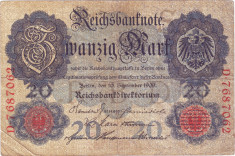 Germania bancnota 20 marci 1909 foto