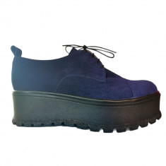 Pantofi dama din piele naturala cu platforma Blue Navy foto