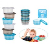 Bo Jungle - Set 6 Mini Caserole Bebe, Stocare/Depozitare Mancare, 50ml/caserola, Etanse, Congelator/Microunde/Sterilizare, Alb/Maro/Albastru