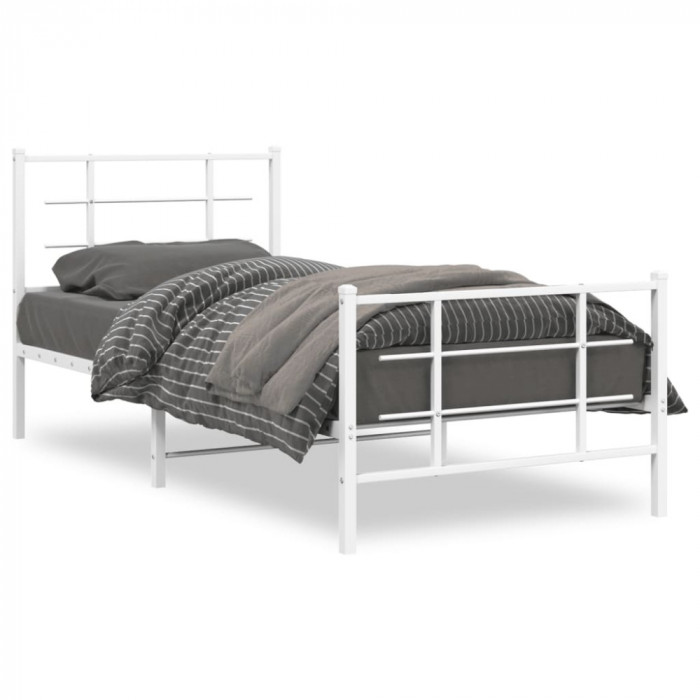 Cadru de pat metalic cu tablie de cap/picioare, alb, 90x190 cm GartenMobel Dekor