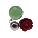 Inel argint reglabil Statement - coral, perla, aventurin