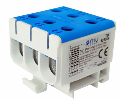 Clema terminala conexiune 1 pol albastra Cu-Al 6 gauri 2.5-50mm &amp;sup2;, , , , , , , montare pe sina DIN 35mm 220A (Al) 245A ( Cu) cu surub imbus foto