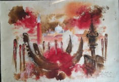 1974 Tablou / lucrare Florica APOSTOLEANU, &rdquo;Venetia&rdquo;, acuarelă pe carton 36x26