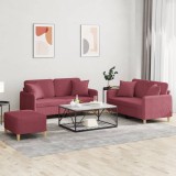 vidaXL Set canapea cu perne, 3 piese, roșu vin, material textil