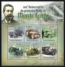 MOZAMBIC 2011 - Masini, Raliul de la Monte Carlo, aniversare 100 ani MNH foto