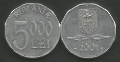 ROMANIA 5000 5.000 LEI 2001 [1] XF+ , livrare in cartonas foto