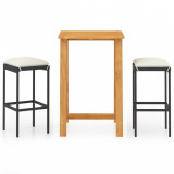 Set mobilier bar de grădină cu perne, 3 piese, negru, vidaXL