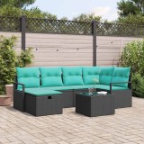 vidaXL Set de canapea cu pernă Manual 7 pcs Negru și Turcoaz poliratan 3359195