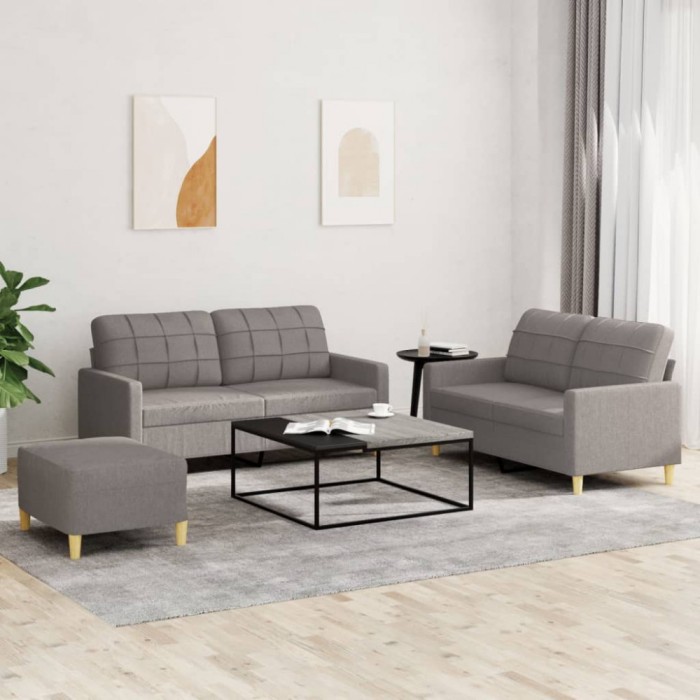 vidaXL Set de canapea cu perne, 3 piese, gri taupe, material textil 3201289
