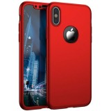 Husa FullBody GloMax Rosu + Folie Sticla pentru iPhone X, Protectie 360, Anti-soc, Anti-zgarieturi, Policarbonat