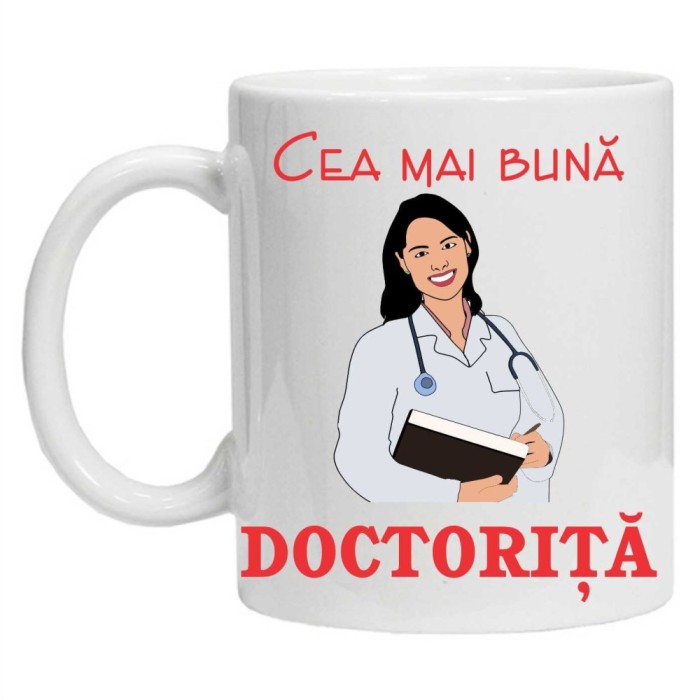 Cana alba personalizata &quot;cea mai buna doctorita&quot;, INOVATIX&reg;. 330ml