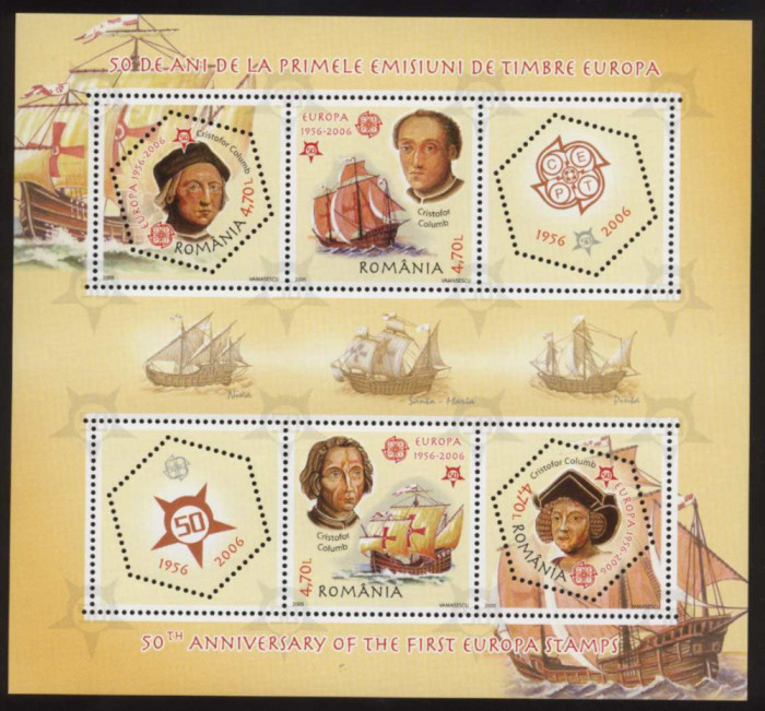 Romania 2005 - 50 ani EUROPA - CEPT, Bloc de 4 timbre + 2 viniete, MNH, LP 1691b