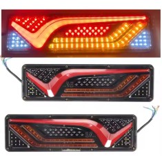 Set 2 Lampi Auto LED Spate, Universale, pentru Remorca, Camion si Trailer, 24V, Functii Semnalizare, Pozitie, STOP, 46x13cm, rosu chihlimbar alb