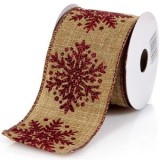 Panglică Decorativă de Crăciun Bej cu Fulgi Rosii, CMCLASS