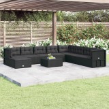 Cumpara ieftin Set mobilier de grădină cu perne, 9 piese, negru, poliratan