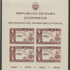 Cuba 1940 Mi 169 B bl 2 MNH - 100 de ani de timbre + MAPA PREZENTARE