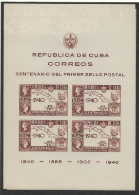 Cuba 1940 Mi 169 B bl 2 MNH - 100 de ani de timbre + MAPA PREZENTARE foto
