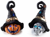 Cumpara ieftin Set 2 figurine Halloween Dovleac Craniu polirasina textil multicolor cu leduri cm 13,5 x 11 x 18,5 H